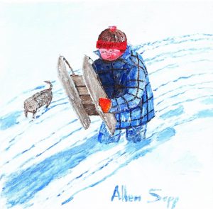 Allen Sapp: LITTLE FELLOW GOING SLEDDING