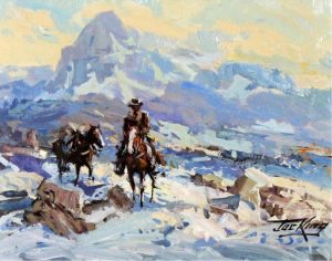 Jack King: RIDER AND PACK HORSE IN A MOUNTAIN PASS