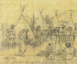 Ronald John (Ron) Spickett: INDIAN ENCAMPMENT (SKETCH FOR BACKDROP)