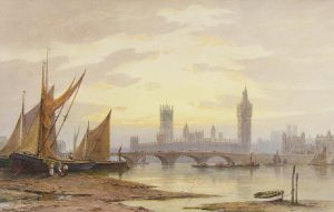 Charles E. Hannaford: WESTMINSTER, LONDON  |  OUT WITH THE MORNING TIDE, MERAGISY, CORNWALL