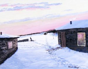 Allen Sapp: CHOPPING WOOD AT OLD HOME ON RED PHEASANT