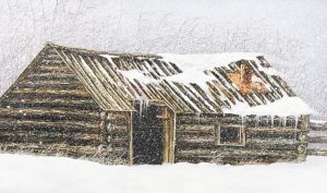 Kenneth (Ken) Michael Kirkby: UNTITLED (WINTER SCENE-RANCH BUILDING)