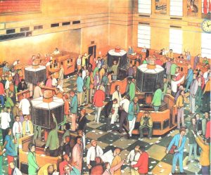 William Kurelek: LIGHT TRADING DAY, TORONTO STOCK EXCHANGE