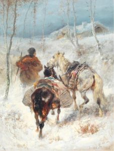 Christian Adolf Shreyer: TRAVELLER WITH HORSES