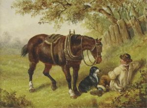 Edward Benjamin Herberte: MAN RESTING WITH HIS HORSE AND DOG