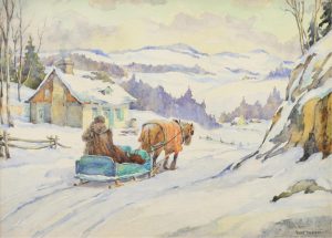 Paul Archibald Caron: WINTER IN THE LAURENTIANS (PREPARING THE SLEIGH)