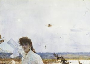 Zhong-Yang Huang: WOMAN ON A WINDY DAY WITH DUCKS
