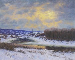 Richard Savoie: WINTER RIVER SCENE, SUNSET