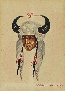 Gerald T. Tailfeathers: PORTRAIT WITH BUFFALO HORN HEADDRESS  |  PORTRAIT WITH HAIR ROACH