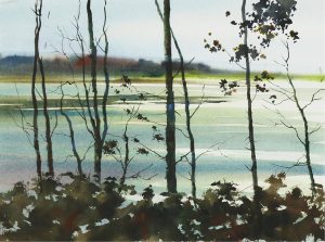 John Herreillers: SUNSET LANDSCAPE, TREES AT THE WATER’S EDGE