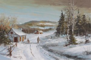 Claude Langevin: WINTER SCENE, RURAL QUEBEC