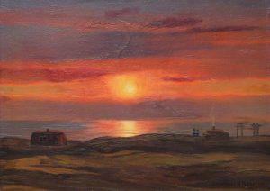Emanuel Aage Petersen: GREENLAND COASTAL SCENE WITH MIDNIGHT SUN