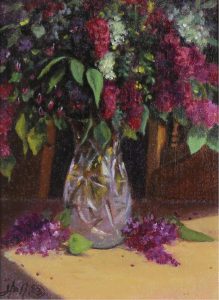 Joan Hall Staseson: STILL LIFE WITH LILACS & CRYSTAL VASE