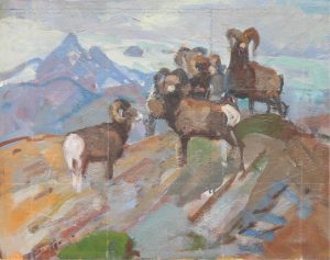 Carl Clemens Moritz Rungius: SKETCH FOR “RAMS ON THE BRAZEAU”