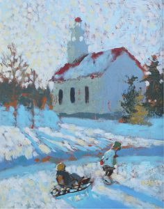 Paul Healey: WINTER SCENE, CHILDREN WITH SLED