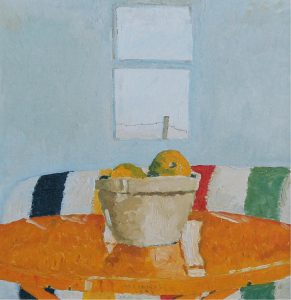Robert F. M. McInnis: BOWL OF FRUIT AND STRIPED COUCH