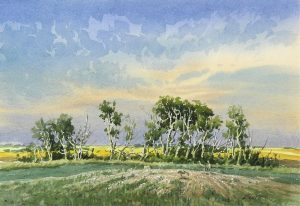 Ernest Luthi: PRAIRIE SCENE WITH GRAZING CRANES