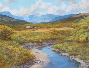 Isabel Levesque: FARM WITH CREEK AND DISTANT MOUNTAINS