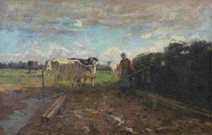 Henricus Ludovicus (Louis) Ludwig: PASTORAL SCENE WITH WOMAN AND COWS