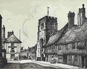 Sybil Andrews: THE OLD GRAMMAR SCHOL & ALMSHOUSES, STRATFORD-ON-AVON