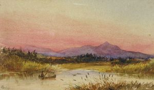 Robert Ford Gagen: UNTITLED (CANOE AT SUNSET)  |  UNTITLED (FISHERMEN AND BOAT BY THE BAY)