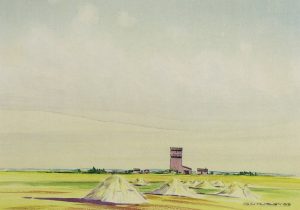 Robert Newton Hurley: UNTITLED (STOOKS AND GRAIN ELVATOR)