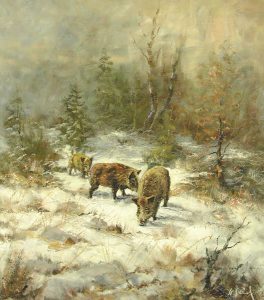 European School: UNTITLED (BOARS IN A WINTER LANDSCAPE)