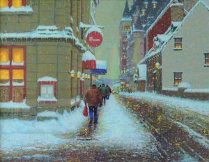 Richard Savoie: SNOWY SIDEWALK OUTSIDE LE FIGARO