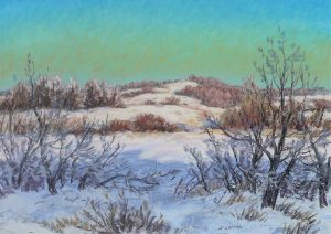 Ernest Luthi: WINTER’S MORNING GLOW IN THE TOUCHWOOD HILLS (BASIC VIEW FROM MY WINDOW)