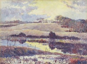 Ernest Luthi: HILLTOP FARM IN FADING LIGHT