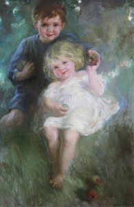Laura Adeline Muntz Lyall: PORTRAIT OF A BOY AND GIRL WITH APPLES