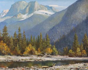 Duncan Mackinnon Crockford: BARRIER MOUNTAIN AND THE KANANASKIS RIVER NEAR SEEBE, ALBERTA