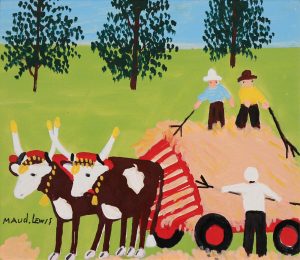 Maud Lewis: HAY WAGON WITH OXEN TEAM