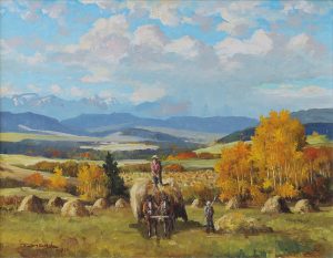 Duncan Mackinnon Crockford: HAYING AT OKOTOKS, ALBERTA