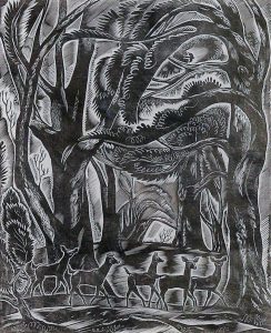 Laurence Hyde: DEER IN A WOODLAND SETTING