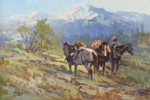Jack Elmo King: PACK HORSES  AND SNOWY PEAKS