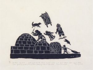 Leah Qumaluk: MAN PULLING A SEAL AND CHILDREN PLAYING