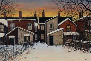 John Kasyn: BACKYARD IN EARLY WINTER EVENING (LIPPINCOTT ST., TORONTO)