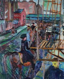 Pegi Nicol Macleod: MOUNTED POLICE ON A CITY STREET, NEW YORK /
PORTRAIT OF GIRL SUCKING HER THUMB (likely the artist’s daughter)
