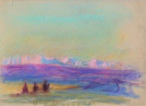 Orestes Nicholas (Rick) Grandmaison: MOUNTAIN VISTA WITH RIDERS AT DUSK