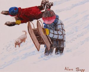 Allen Sapp: TWO KIDS SLEDDING