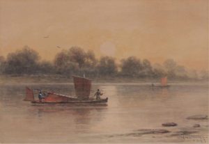Frederick Arthur Verner: RIVER BOATS AT SUNSET