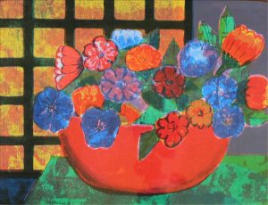 John Harold Thomas Snow: FLOWERS ON A GREEN TABLE