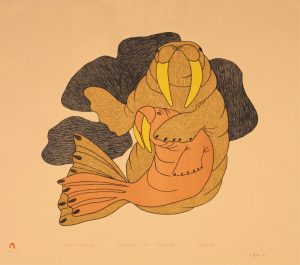 Mayureak Ashoona: WALRUS WITH YOUNG