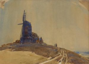 Alfred Crocker Leighton: FIGURES APPROACHING A HILLTOP WINDMILL