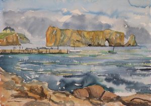 Henri Leopold Masson: PERCE ROCK / VIEW OF LIGHTHOUSE (sketch verso)