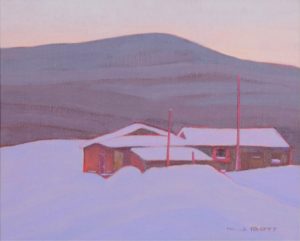 Nicholas Johannes Bott: CABIN IN A SNOWY LANDSCAPE, TWILIGHT