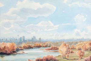 Margaret Dorothy Shelton: CALGARY SKYLINE AND THE BOW RIVER