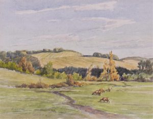 Ernest Luthi: A PRAIRIE SCENE WITH CATTLE GRAZING