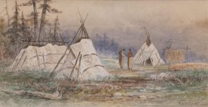 Frederick Arthur Verner: OJIBWA WIGWAMS NEAR FORT FRANCIS, RAINEE RIVER